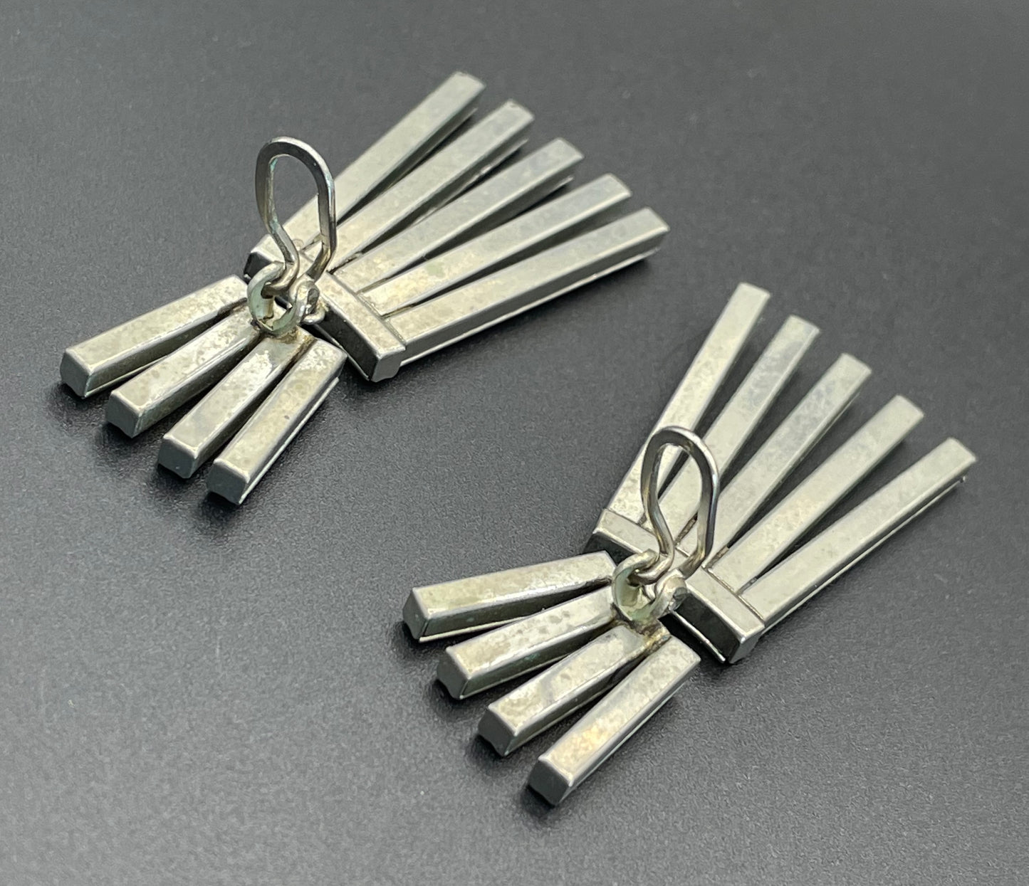 Vintage DRGM Schreiber & Hiller Art Deco channel set paste clear rhinestone geometric machine age clip on earrings
