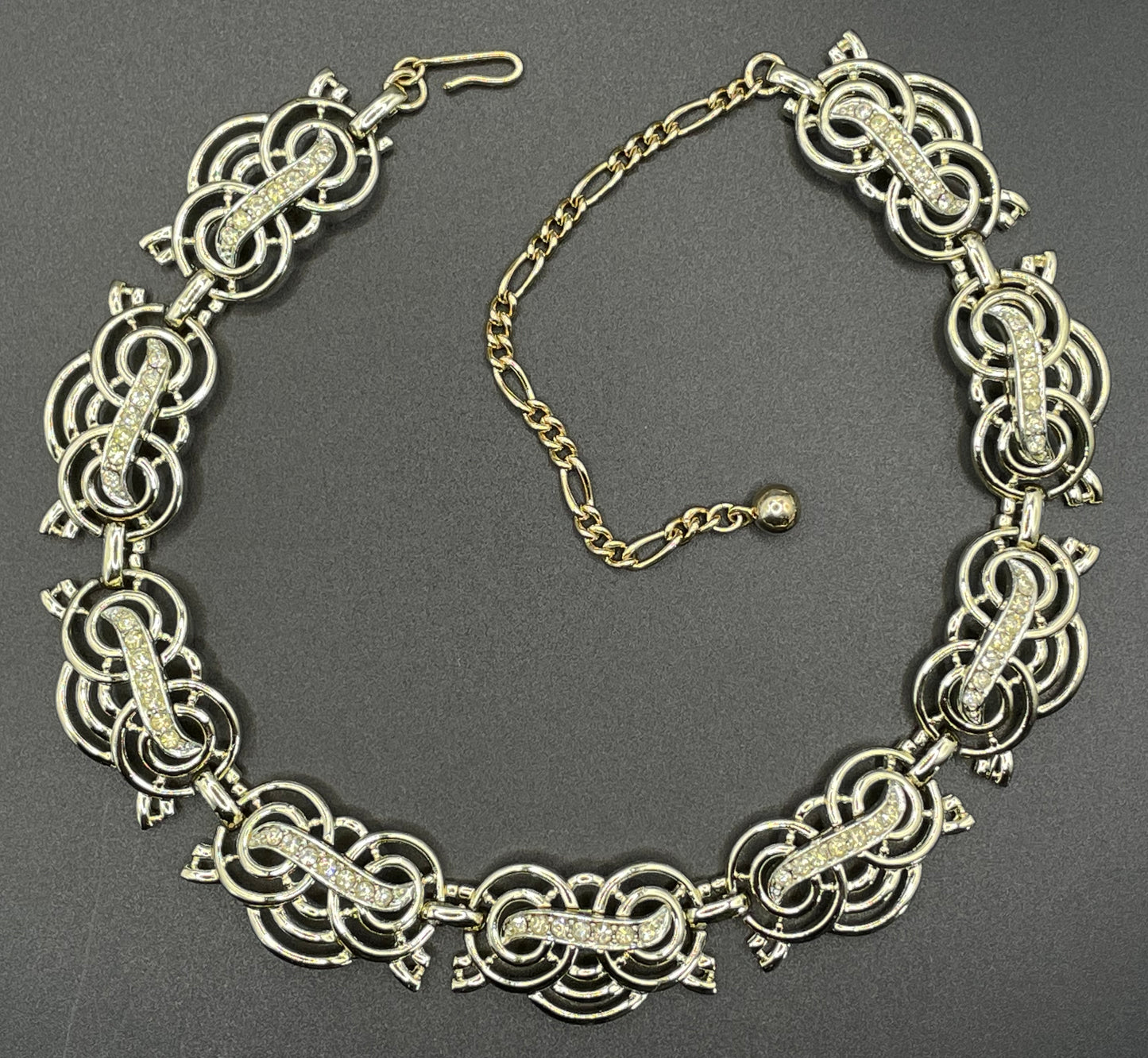 Vintage Marcel Boucher signed 'Marboux' clear rhinestone and pale gold tone choker necklace, really pretty, delicate design