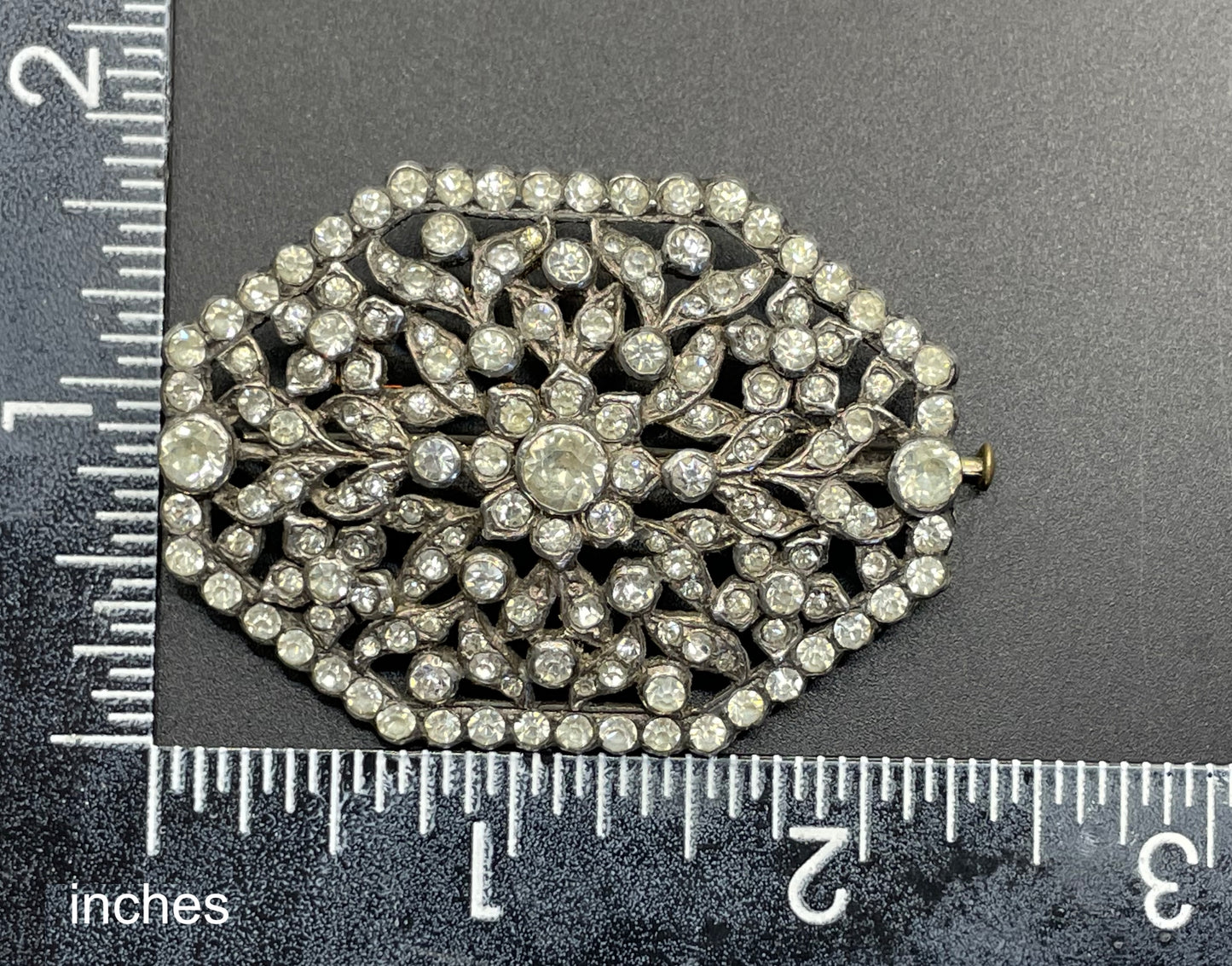 Large antique Victorian to Edwardian clear paste rhinestone brooch pin