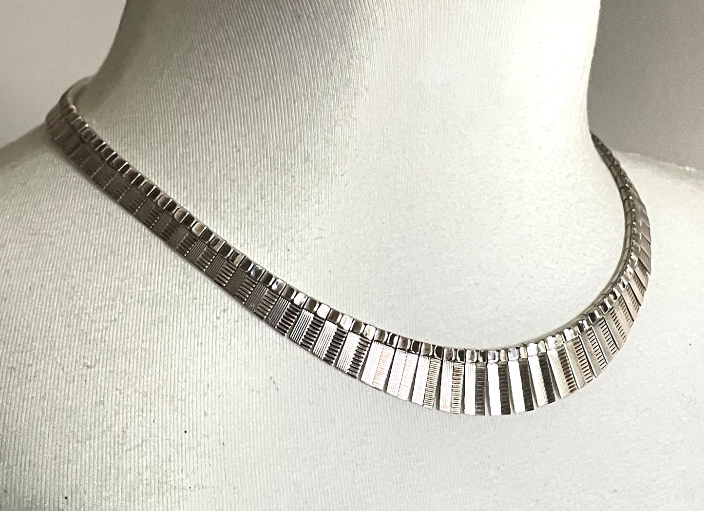 Vintage stamped sterling silver heavy Cleopatra collar necklace, beautiful engine turning, weighs 34 grams, may have light gilding