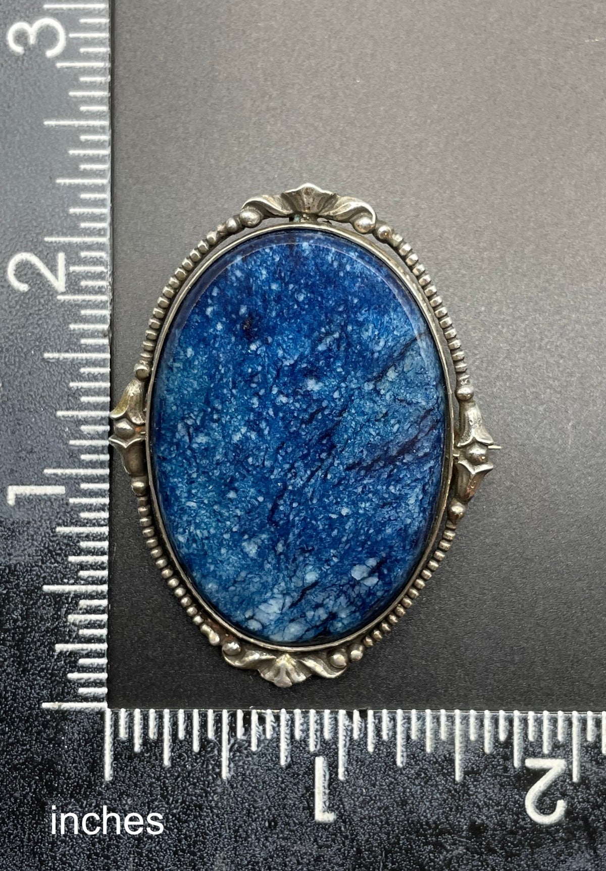 Antique silver (tested) and blue gemstone (sodalite?) brooch, quite large, beautiful colour