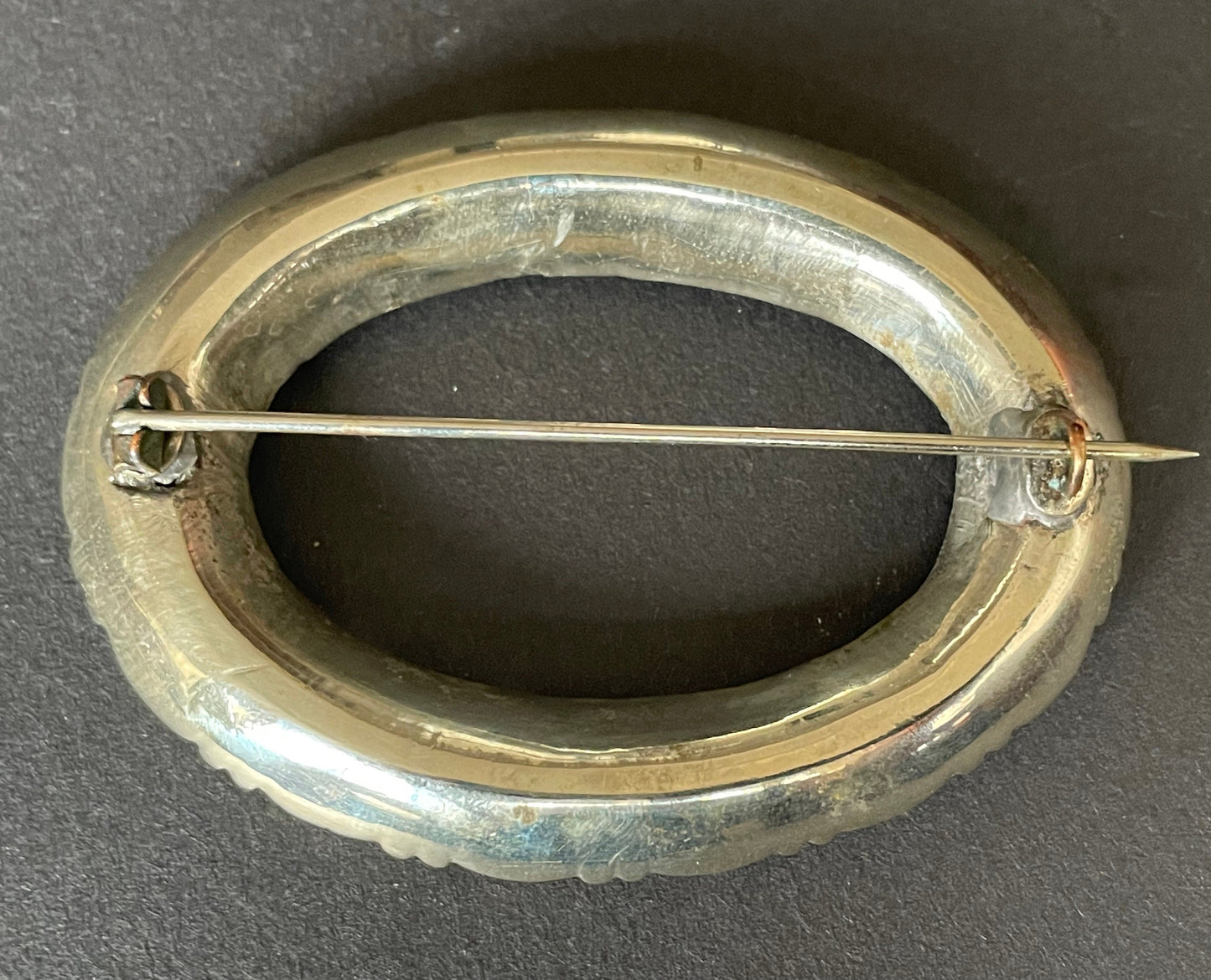 Large, heavy antique Georgian sterling silver, black dot clear paste rhinestone huge buckle brooch pin