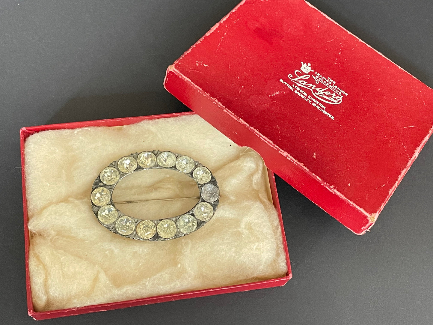 Large, heavy antique Georgian sterling silver, black dot clear paste rhinestone huge buckle brooch pin