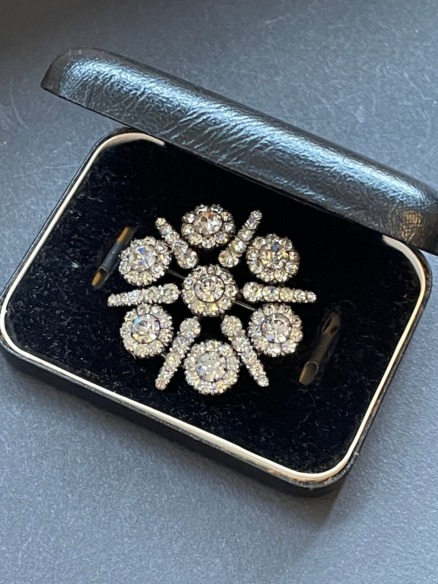 Vintage signed 'Centura' sterling silver, clear paste rhinestone brooch - large size, beautiful condition