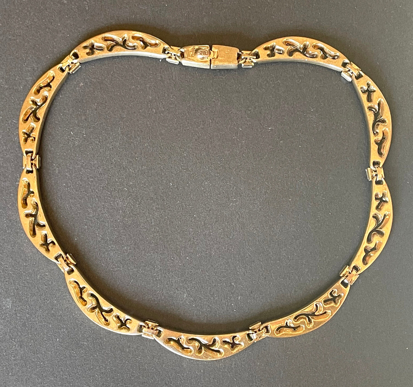 Vintage Attwood and Sawyer ( A&S ) signed antique style, ornate 22ct gold plated necklace, encrusted with clear rhinestones and cut-out design