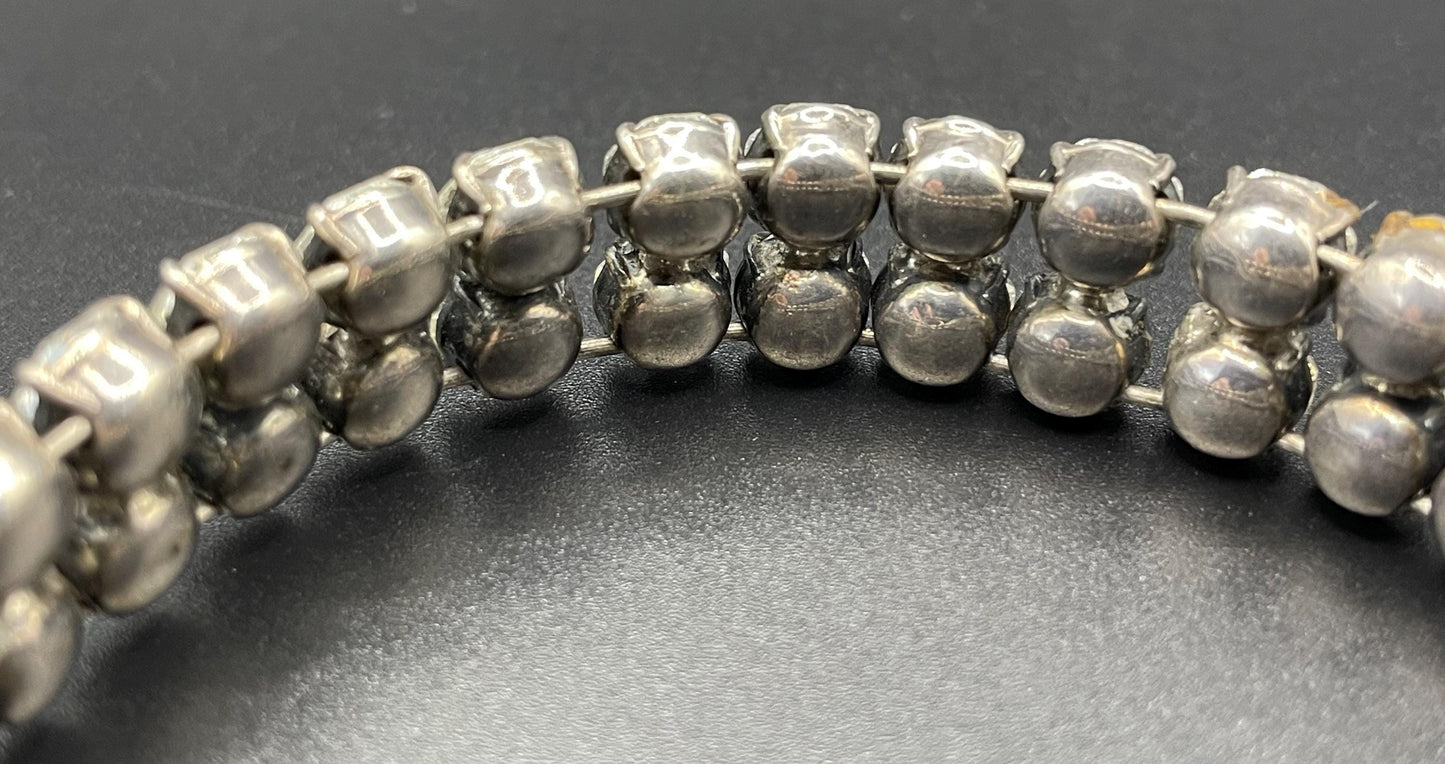 Vintage / antique unmarked solid sterling silver and clear paste cuff bracelet
