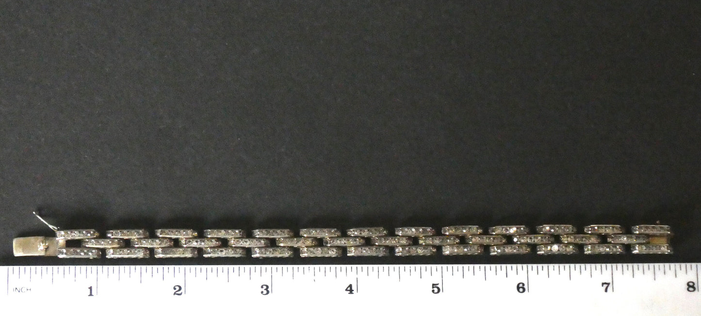 Vintage Art Deco channel set paste rhinestone geometric machine age cocktail bracelet - signed DRGM (Schreiber & Hiller)