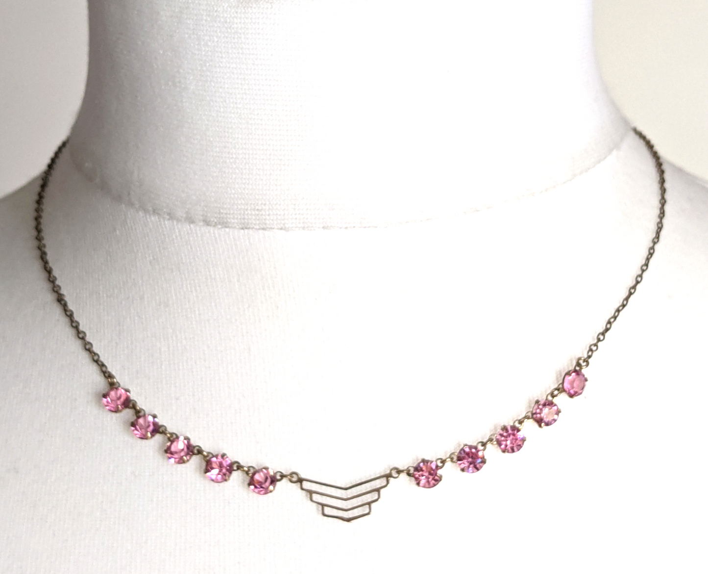 Vintage Art Deco crystal rhinestone delicate semi - riviere necklace, 2 different colours available, iris glass and pink