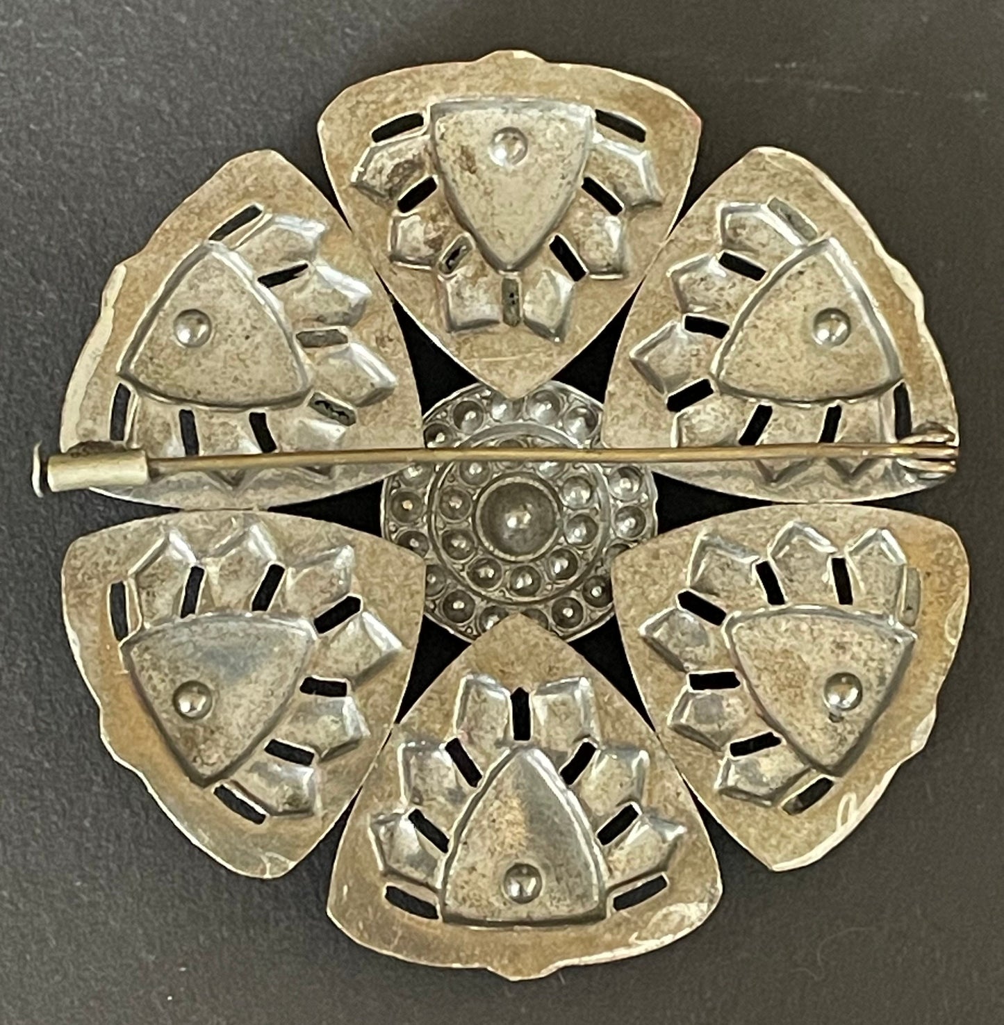 Huge vintage Art Deco paste flower brooch, with ice clear rhinestones and trombone clasp possibly French, large size