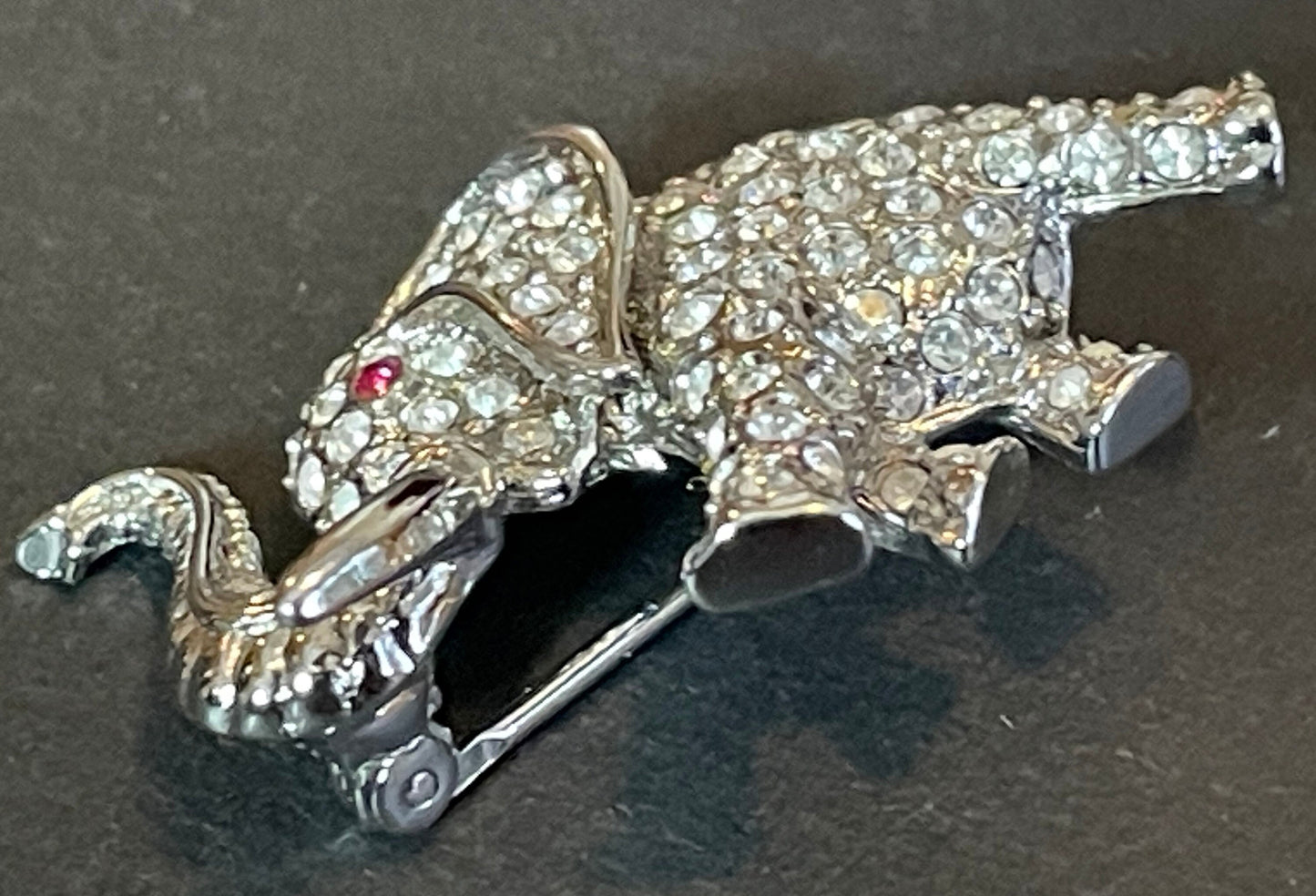 Vintage signed Attwood and Sawyer A&S silver tone rhodium plated and rhinestone elephant brooch, so adorable