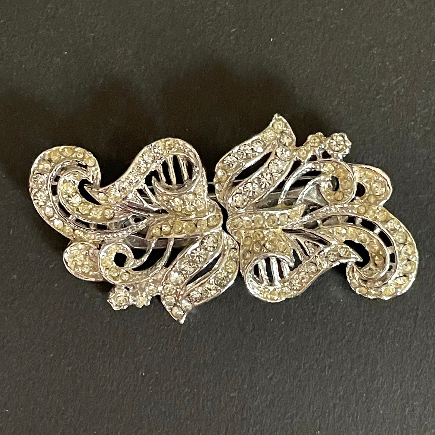 Large vintage Art Deco rhinestone paste duette - brooch that is convertible into two dress clips