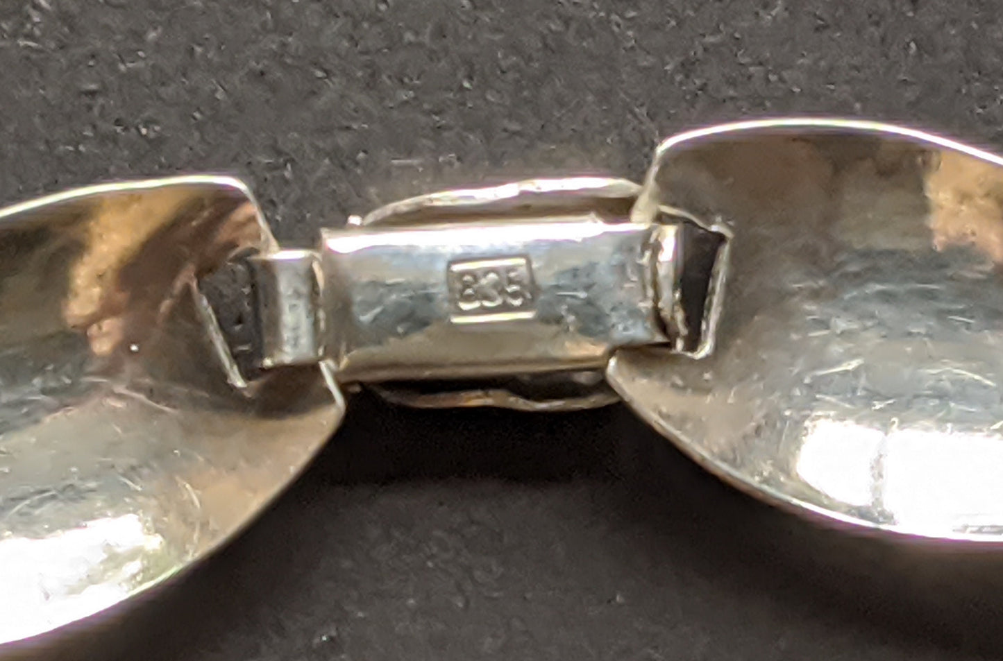 Vintage stamped 835 silver Scandinavian abstract fleur de lys motif bracelet, beautiful pattern