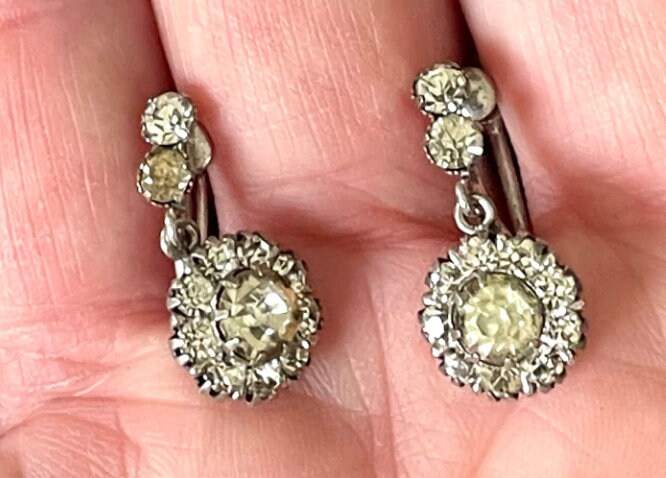 Vintage sterling silver, clear paste rhinestone earrings with screw backs - two designs to choose from