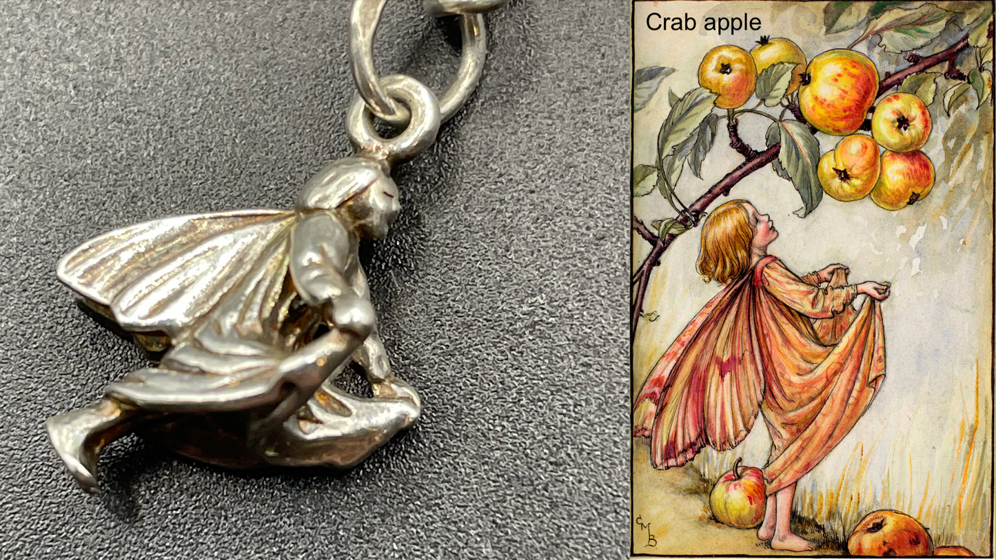 Vintage Cicely Mary Barker Flower Fairies 925 sterling silver fairy charm bracelet hallmarked by ASJ jewellers, 25 grams