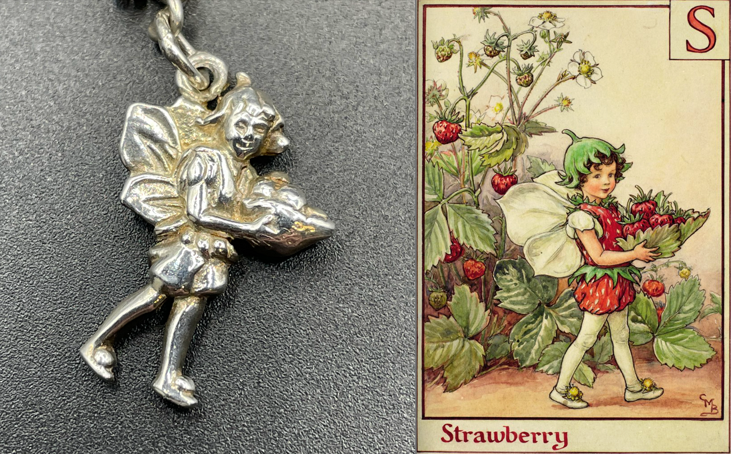 Vintage Cicely Mary Barker Flower Fairies 925 sterling silver fairy charm bracelet hallmarked by ASJ jewellers, 25 grams