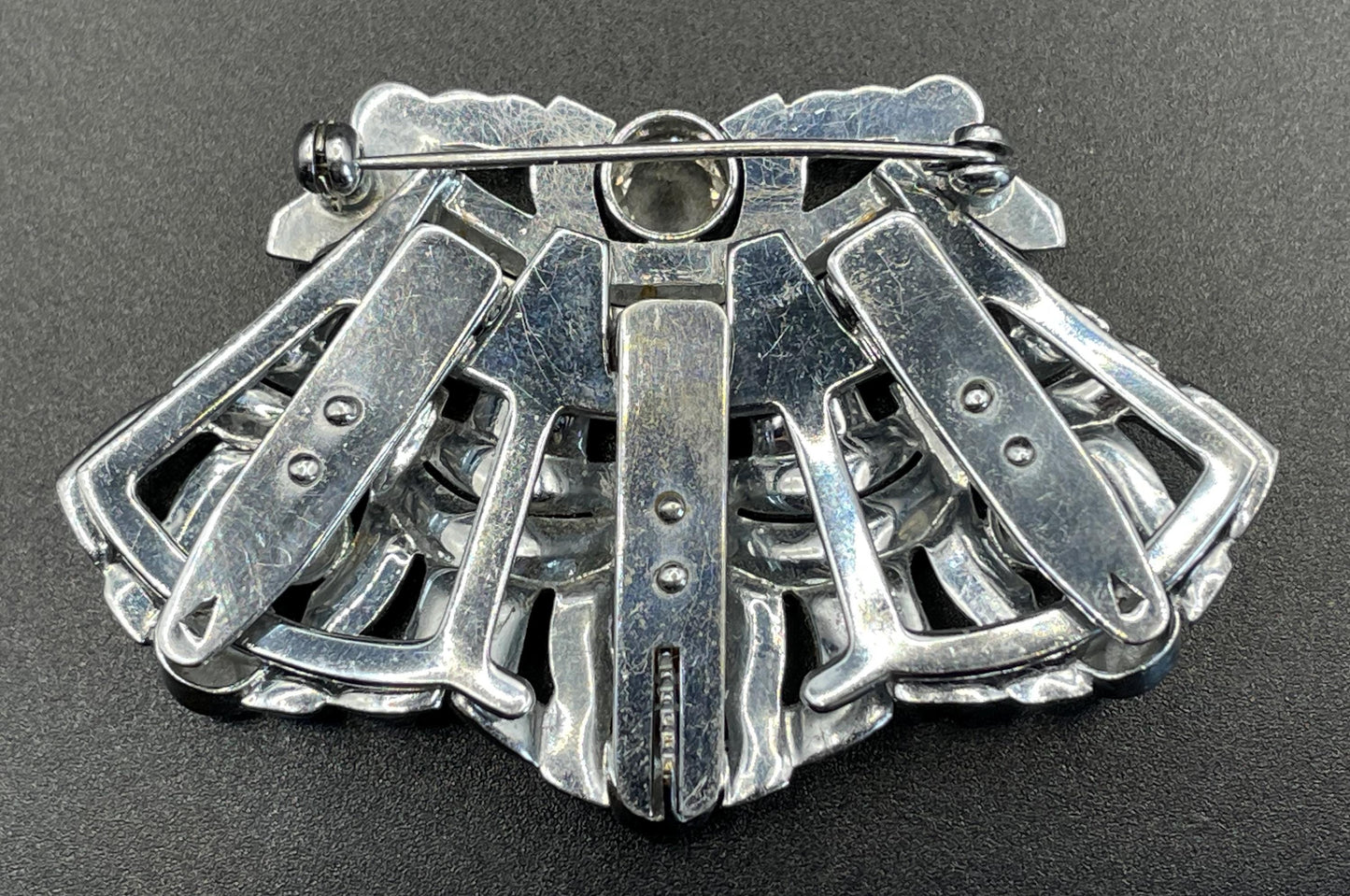 Unusual vintage Art Deco duette / triette - a clear rhinestone silver tone brooch which can be converted to three dress clips - metamorphic