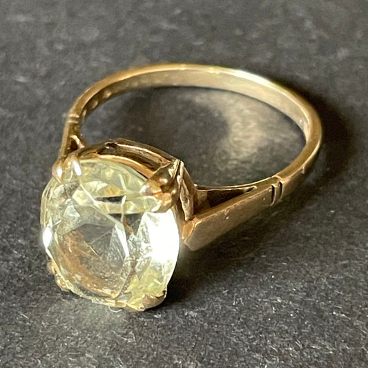 Vintage 9ct gold, huge oval cut pale yellow citrine ring, hallmarked, UK size L US approx size 5.5 (fairly small size)