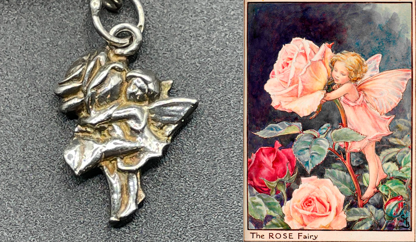 Vintage Cicely Mary Barker Flower Fairies 925 sterling silver fairy charm bracelet hallmarked by ASJ jewellers, 25 grams