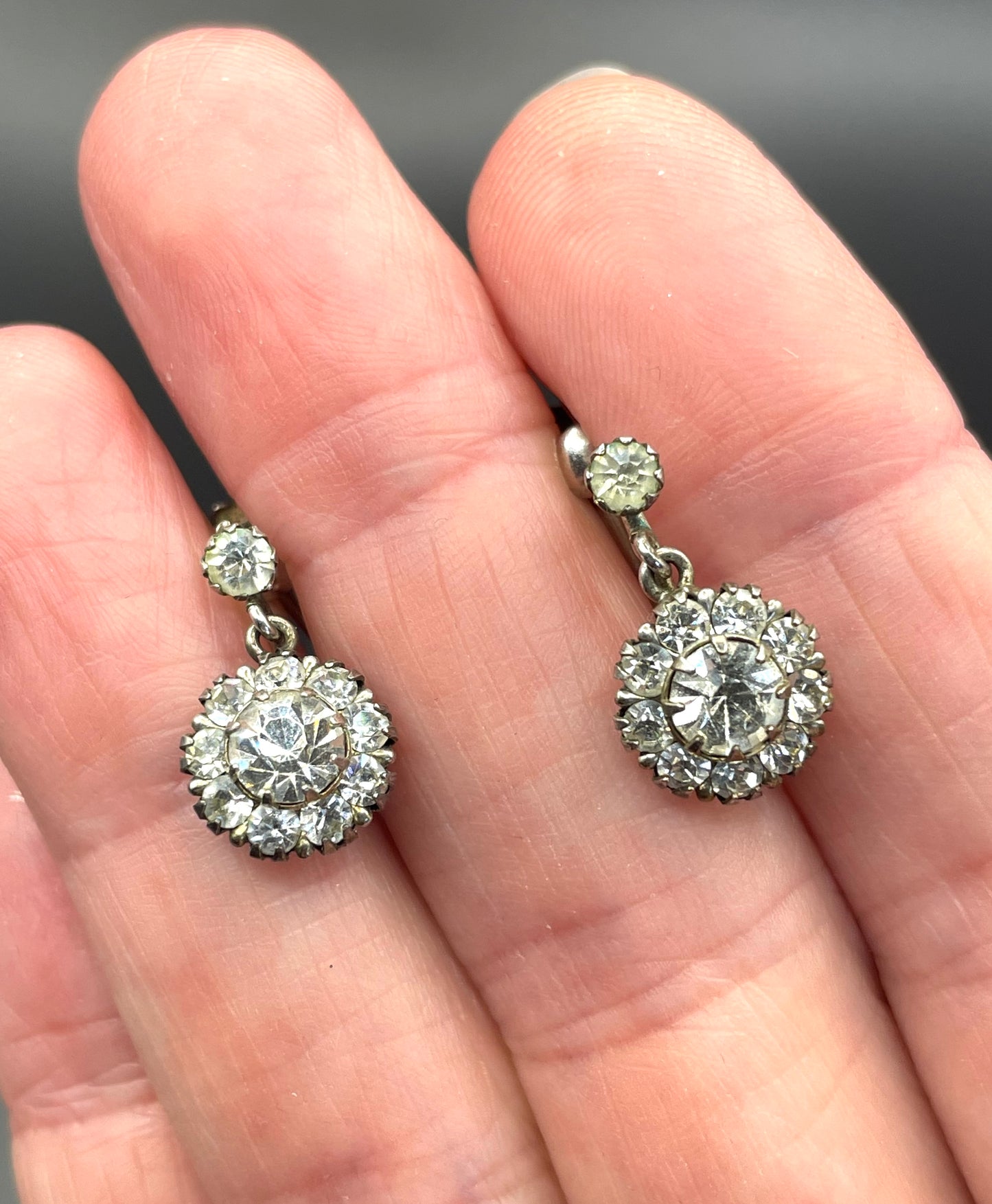 Vintage sterling silver, clear paste rhinestone earrings with screw backs - two designs to choose from