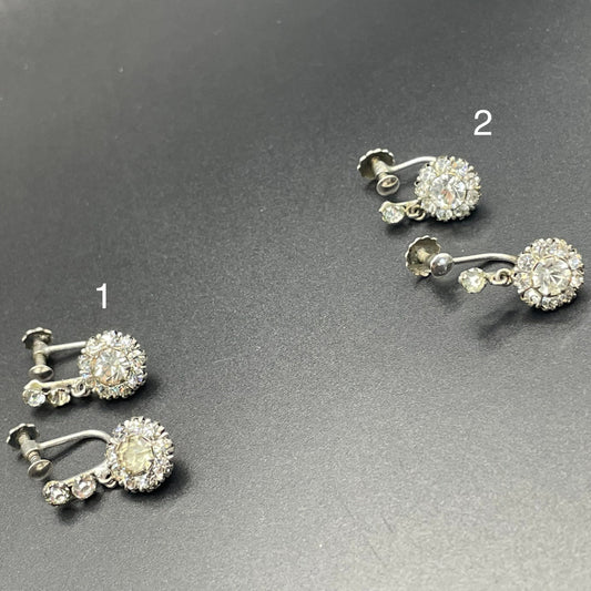 Vintage sterling silver, clear paste rhinestone earrings with screw backs - two designs to choose from