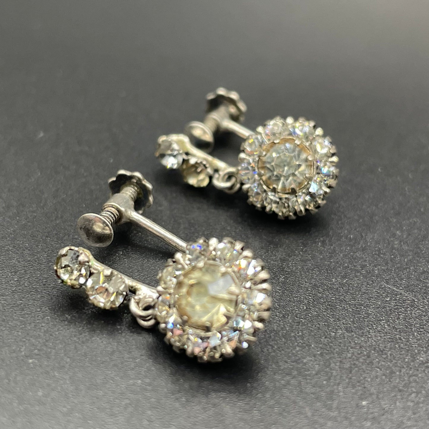 Vintage sterling silver, clear paste rhinestone earrings with screw backs - two designs to choose from