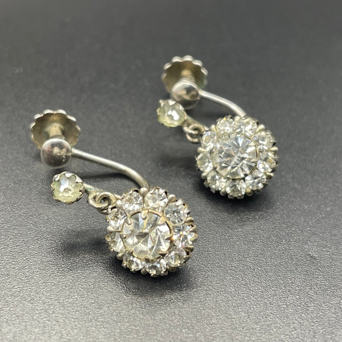 Vintage sterling silver, clear paste rhinestone earrings with screw backs - two designs to choose from