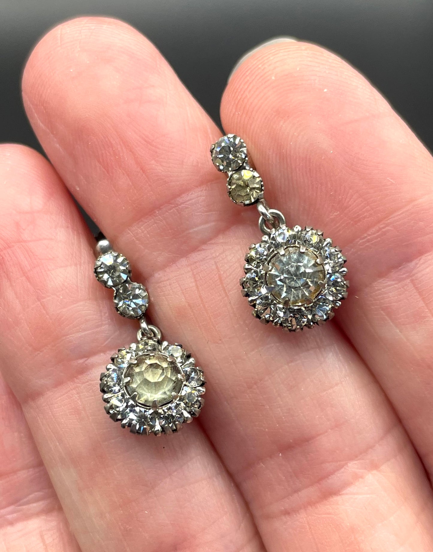 Vintage sterling silver, clear paste rhinestone earrings with screw backs - two designs to choose from