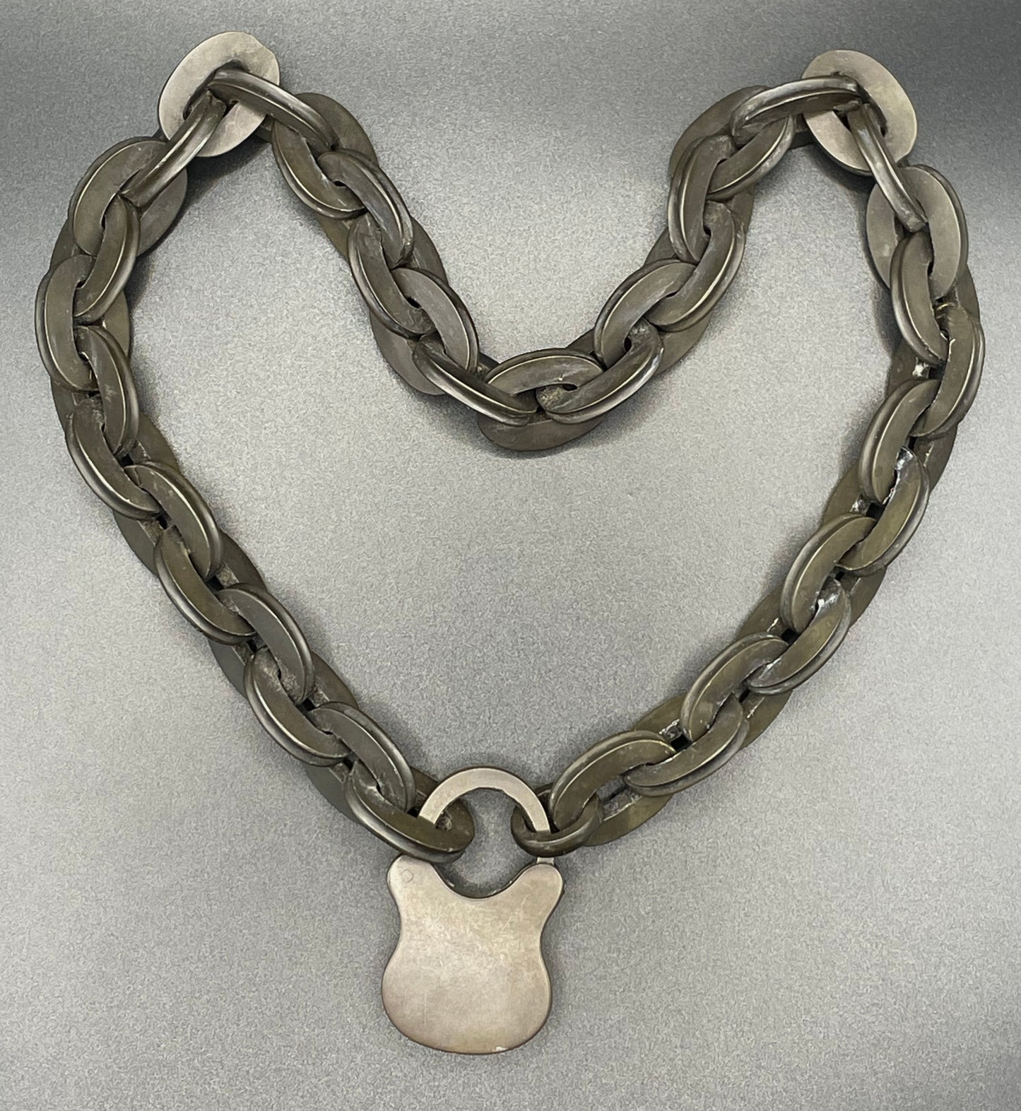 Antique Victorian vulcanite chunky chain necklace with adorable padlock clasp / pendant