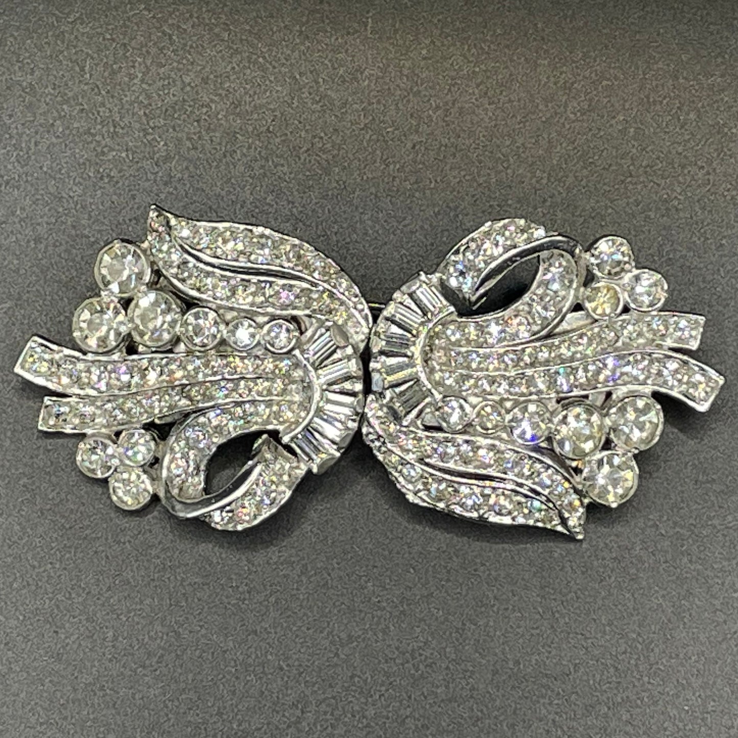 Large vintage Art Deco rhinestone paste duette - brooch that is convertible into two dress clips