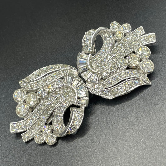 Large vintage Art Deco rhinestone paste duette - brooch that is convertible into two dress clips