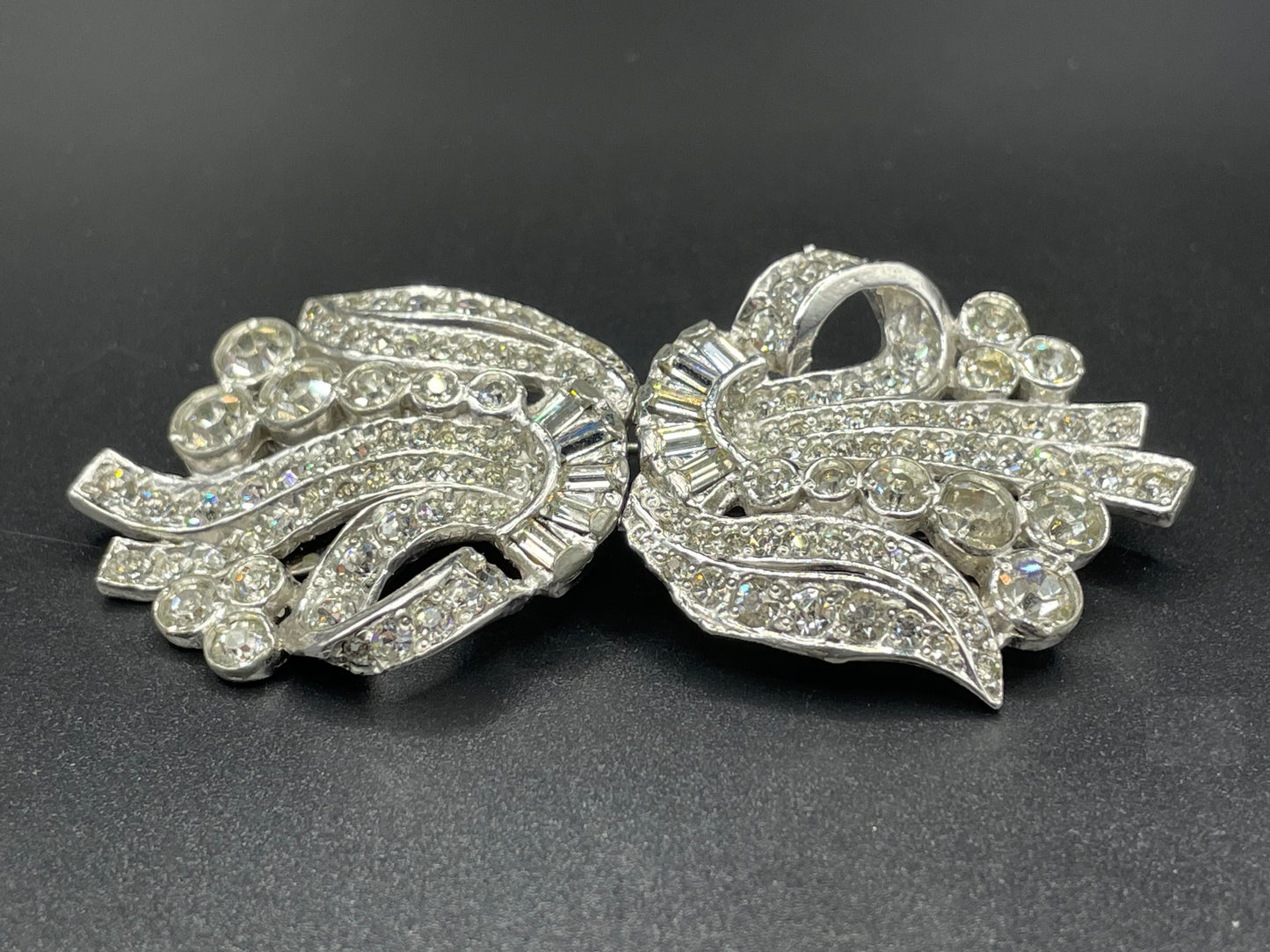 Large vintage Art Deco rhinestone paste duette - brooch that is convertible into two dress clips