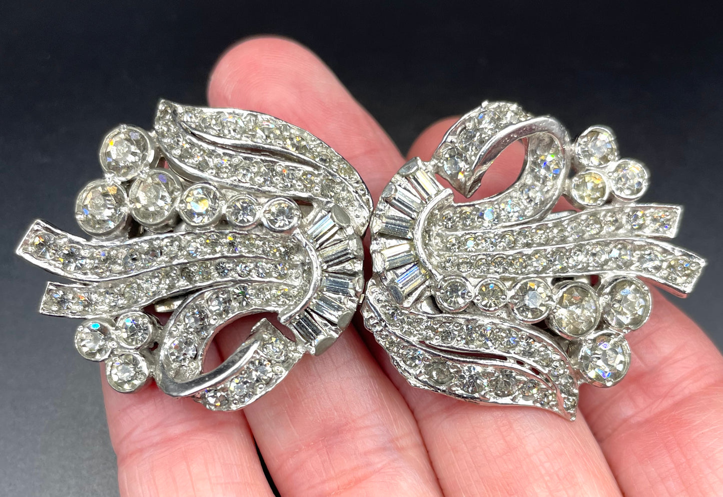 Large vintage Art Deco rhinestone paste duette - brooch that is convertible into two dress clips