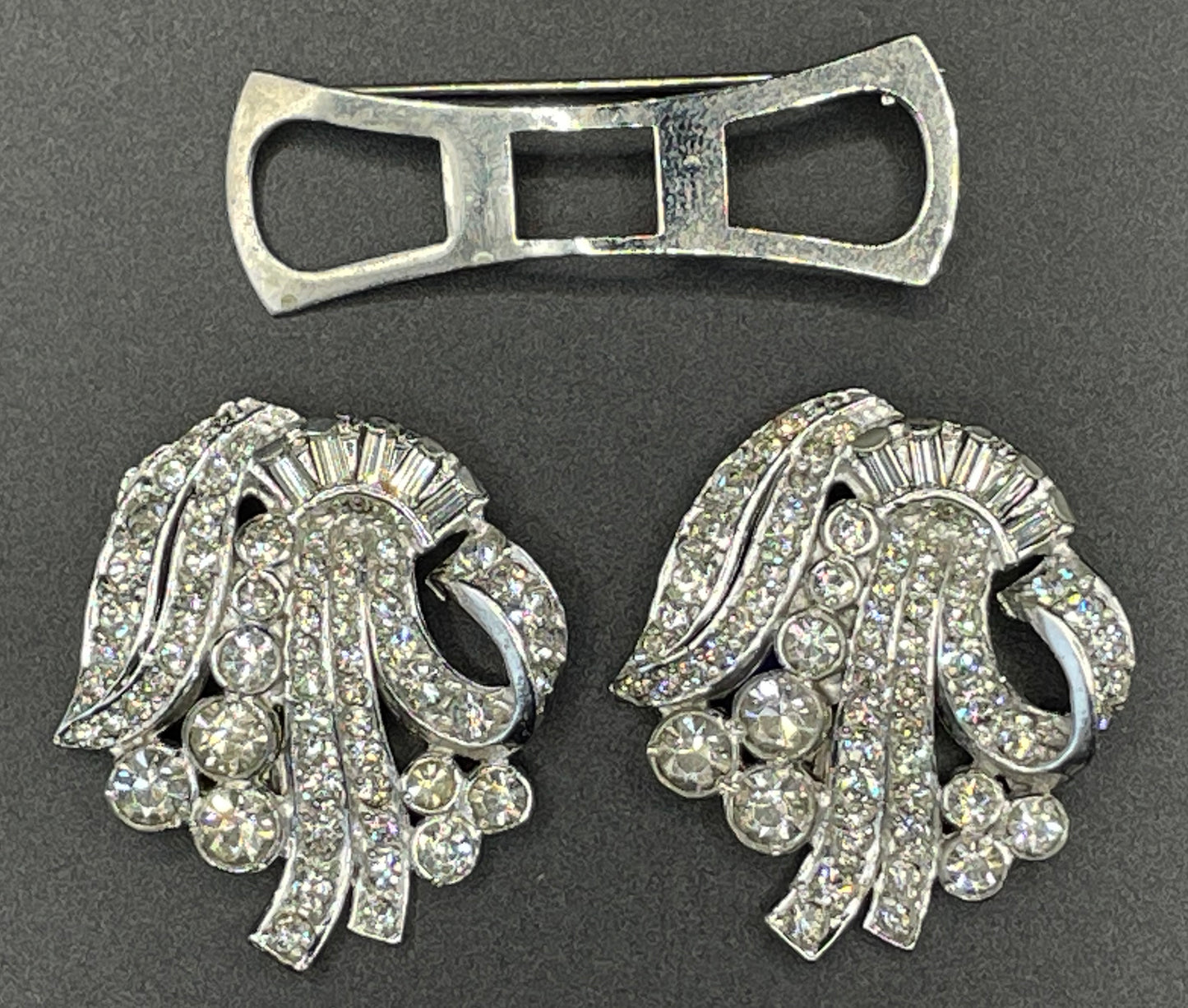 Large vintage Art Deco rhinestone paste duette - brooch that is convertible into two dress clips