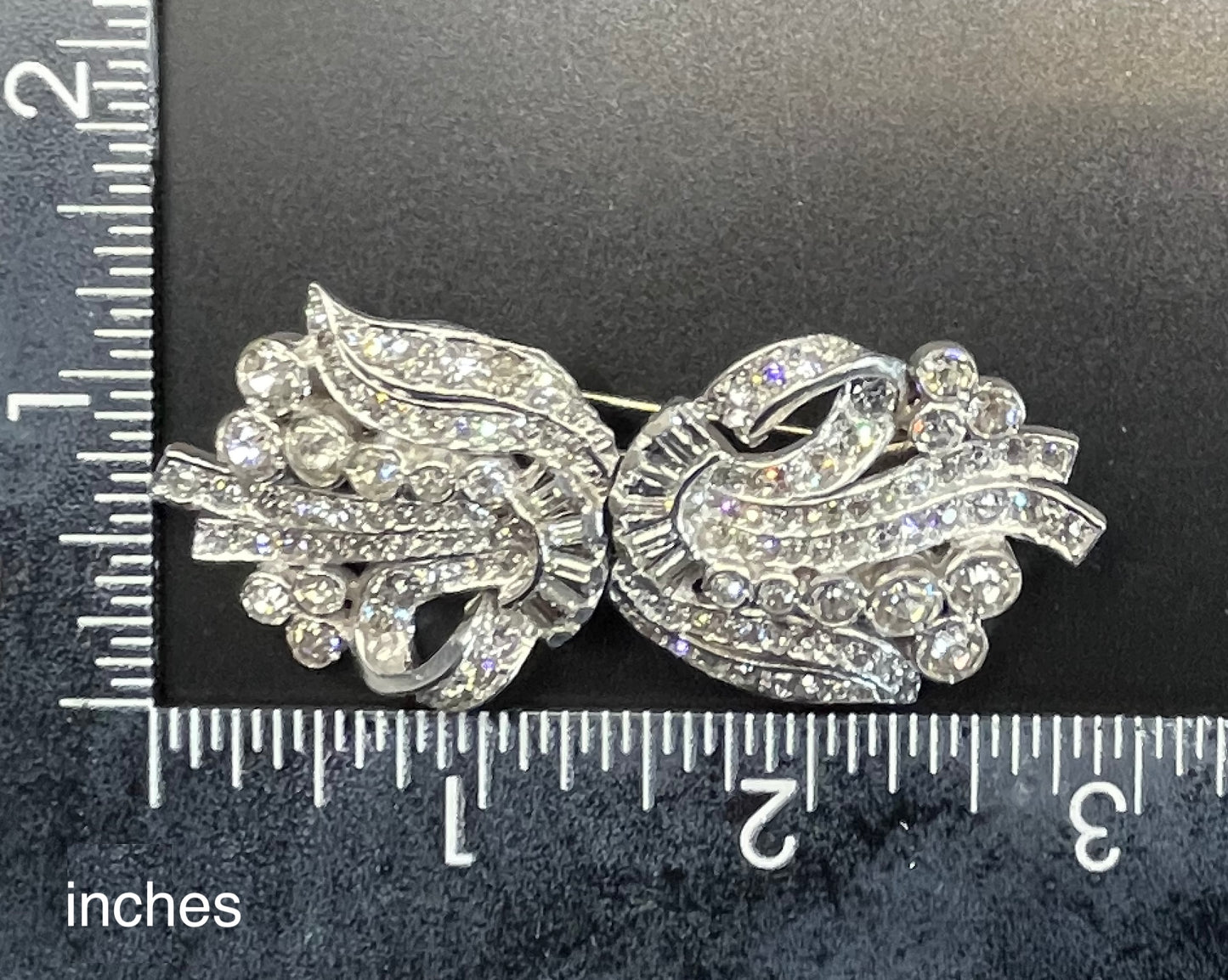 Large vintage Art Deco rhinestone paste duette - brooch that is convertible into two dress clips