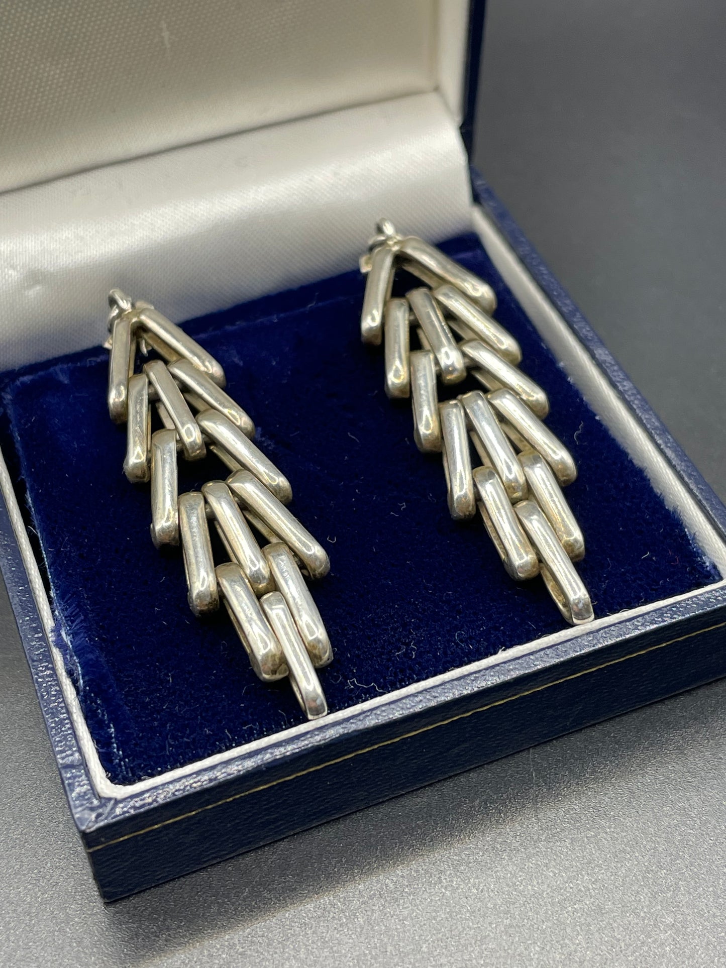 Huge vintage Jakob Bengel style Art Deco machine age brickwork mauerwerk earrings (pierced ears), large heavy pieces, sterling silver 21g