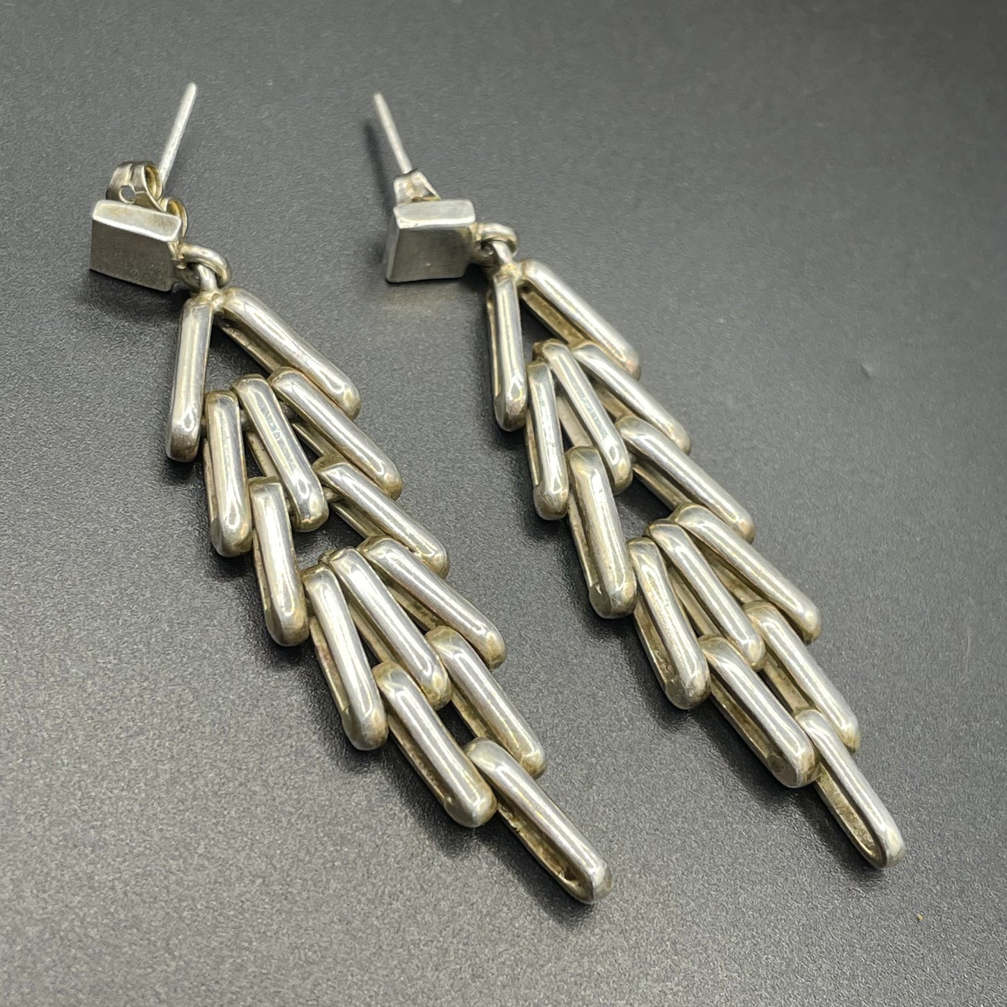 Huge vintage Jakob Bengel style Art Deco machine age brickwork mauerwerk earrings (pierced ears), large heavy pieces, sterling silver 21g