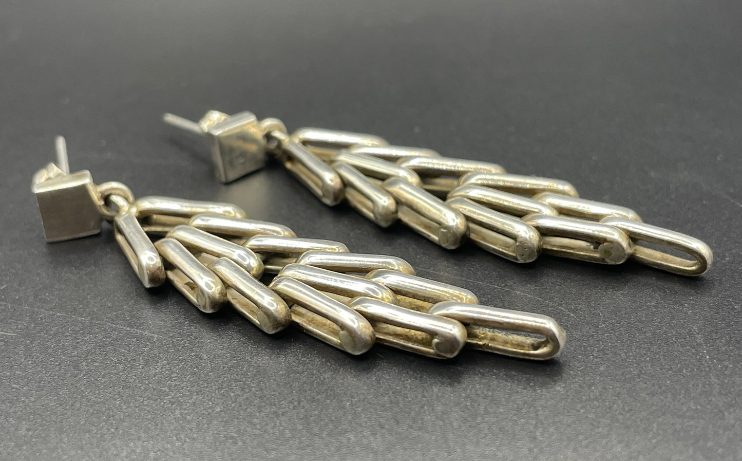 Huge vintage Jakob Bengel style Art Deco machine age brickwork mauerwerk earrings (pierced ears), large heavy pieces, sterling silver 21g