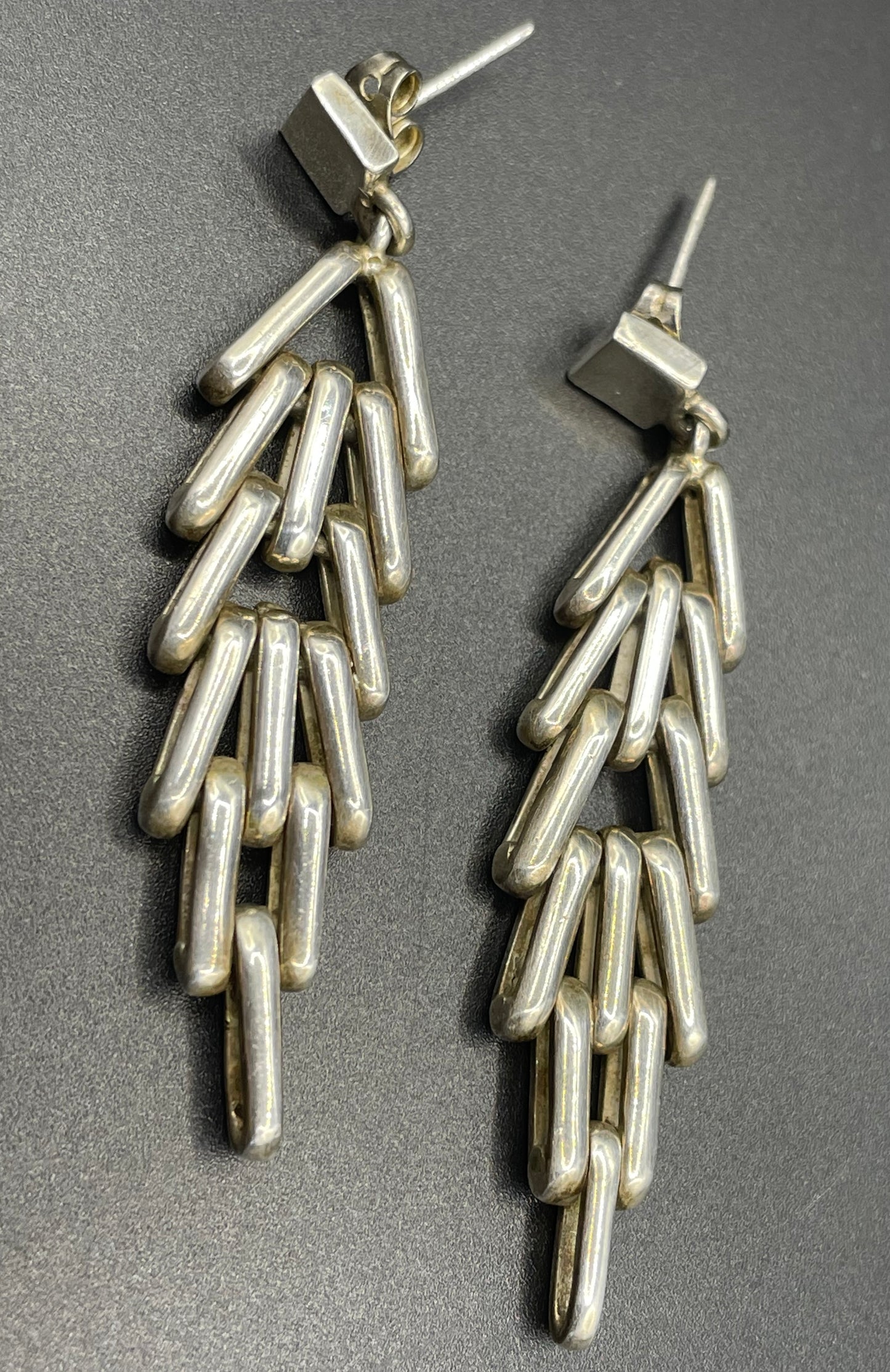 Huge vintage Jakob Bengel style Art Deco machine age brickwork mauerwerk earrings (pierced ears), large heavy pieces, sterling silver 21g