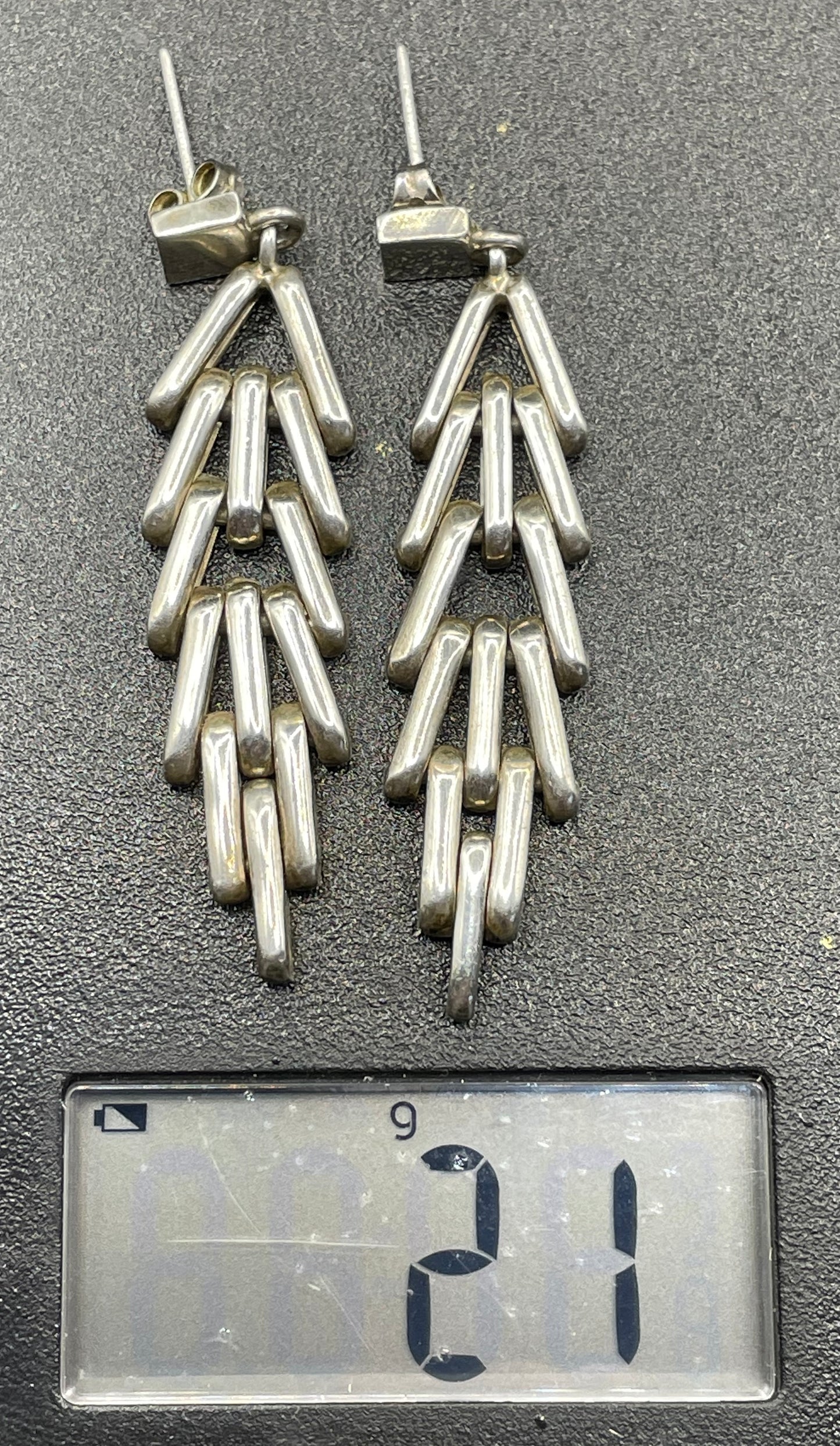 Huge vintage Jakob Bengel style Art Deco machine age brickwork mauerwerk earrings (pierced ears), large heavy pieces, sterling silver 21g