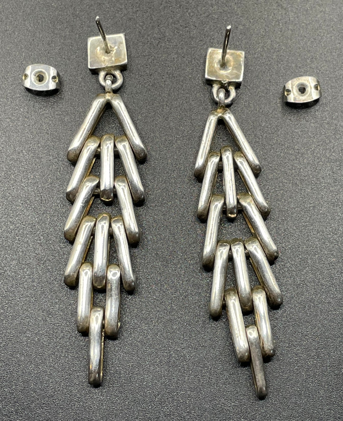 Huge vintage Jakob Bengel style Art Deco machine age brickwork mauerwerk earrings (pierced ears), large heavy pieces, sterling silver 21g