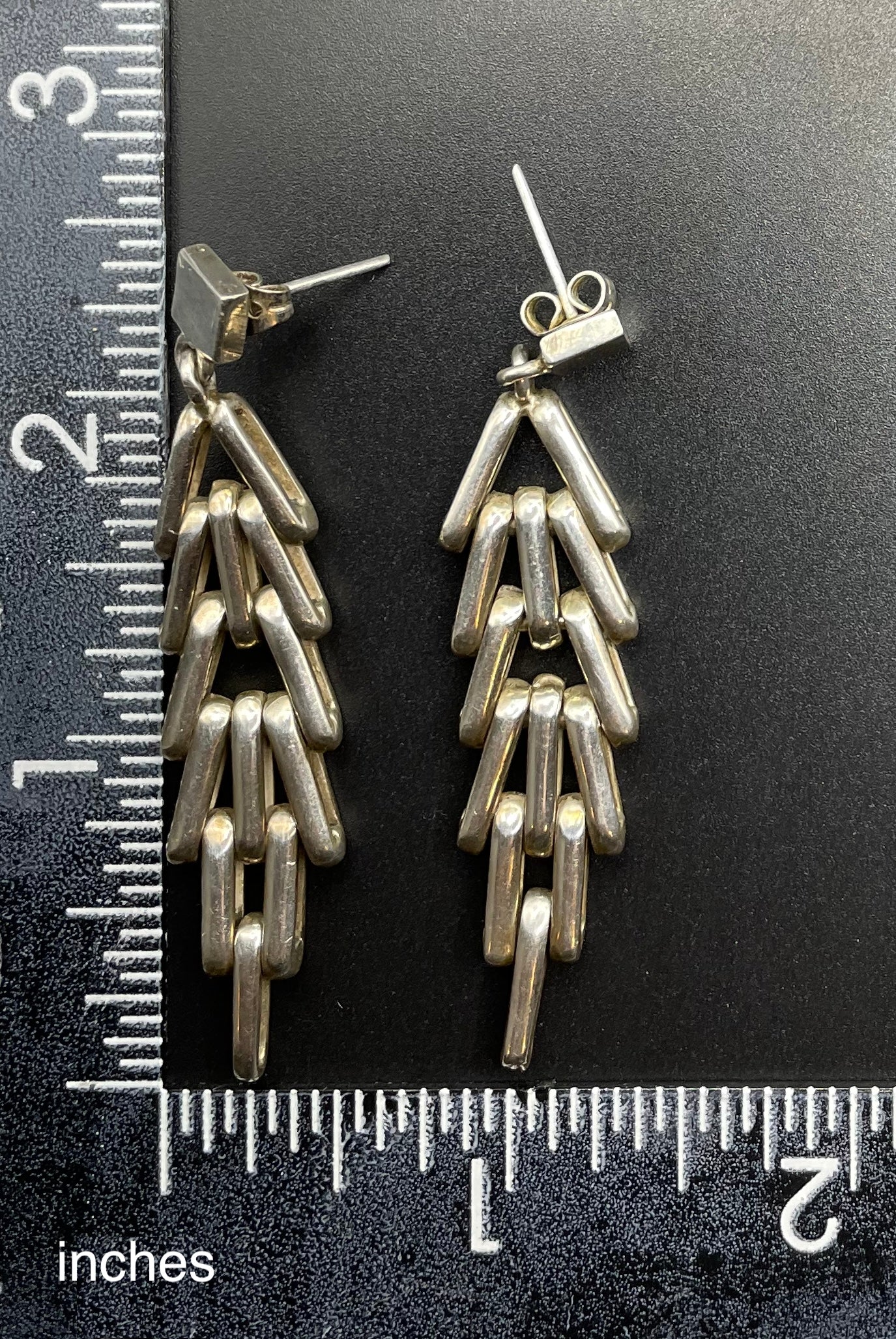 Huge vintage Jakob Bengel style Art Deco machine age brickwork mauerwerk earrings (pierced ears), large heavy pieces, sterling silver 21g