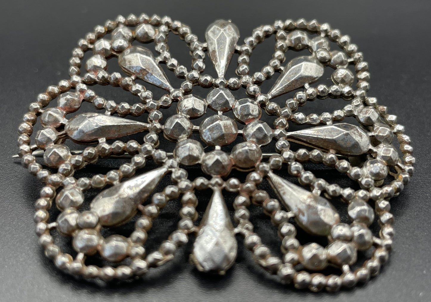 Large antique Georgian cut steel faceted brooch, rectangular shaped, beautifully ornate sparkly piece