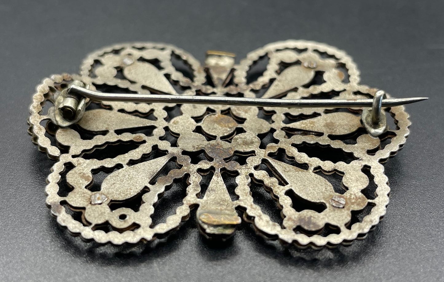 Large antique Georgian cut steel faceted brooch, rectangular shaped, beautifully ornate sparkly piece