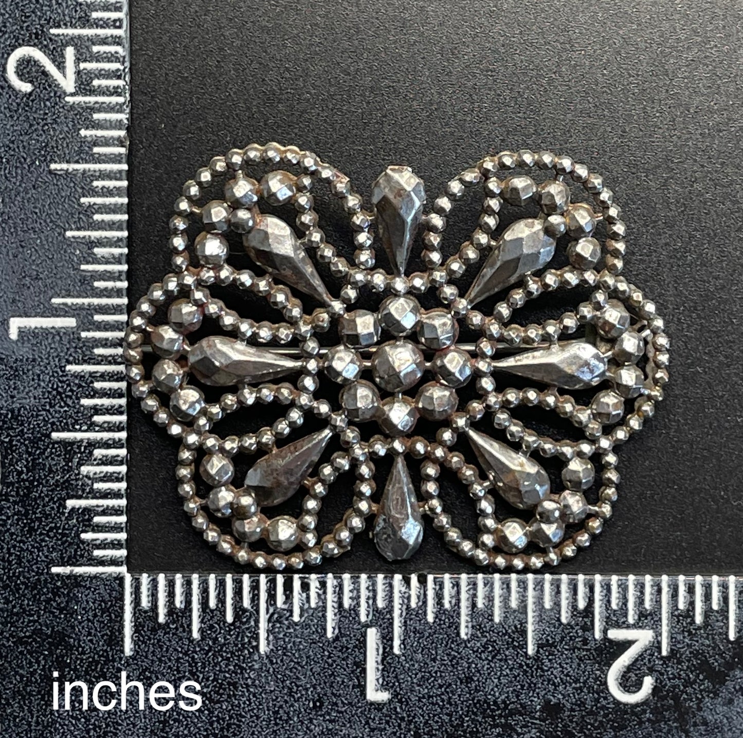 Large antique Georgian cut steel faceted brooch, rectangular shaped, beautifully ornate sparkly piece