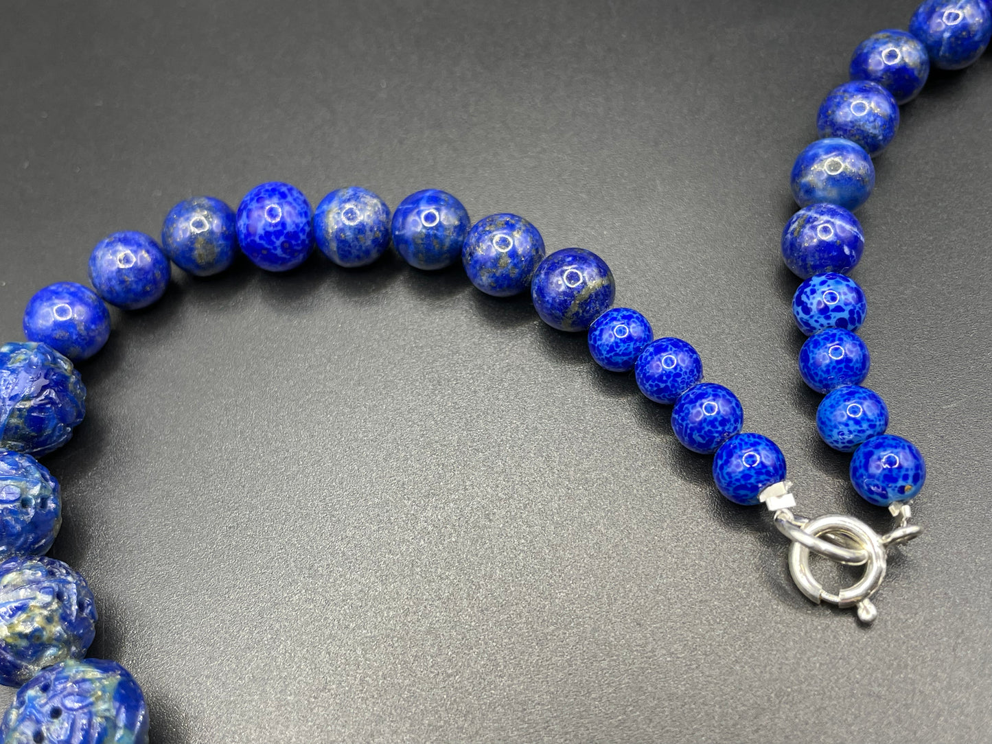 Vintage moulded / pressed blue faux lapis lazuli glass bead necklace