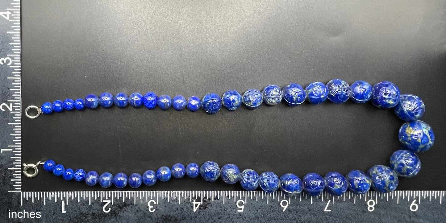 Vintage moulded / pressed blue faux lapis lazuli glass bead necklace