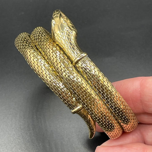 Vintage / antique rolled gold snake serpent bracelet bangle, double coiled, beautiful detail and condition