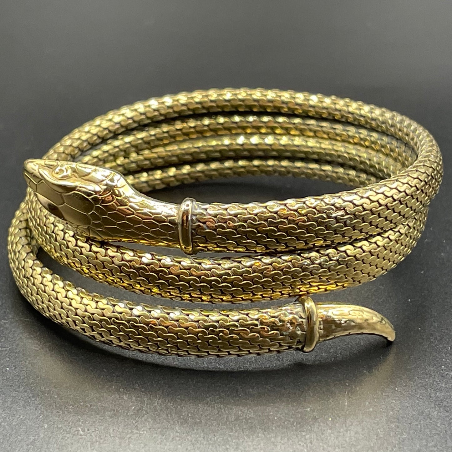 Vintage / antique rolled gold snake serpent bracelet bangle, double coiled, beautiful detail and condition