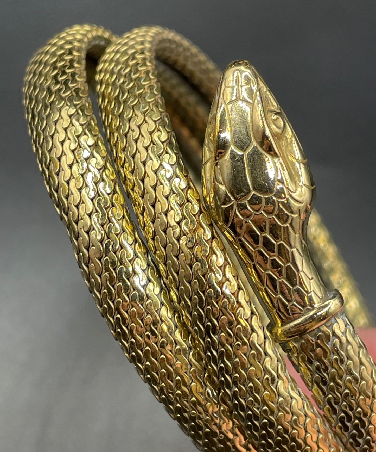 Vintage / antique rolled gold snake serpent bracelet bangle, double coiled, beautiful detail and condition