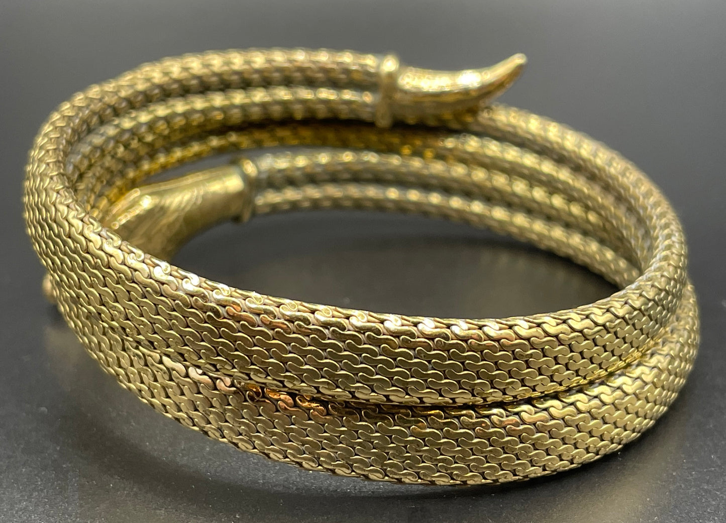 Vintage / antique rolled gold snake serpent bracelet bangle, double coiled, beautiful detail and condition